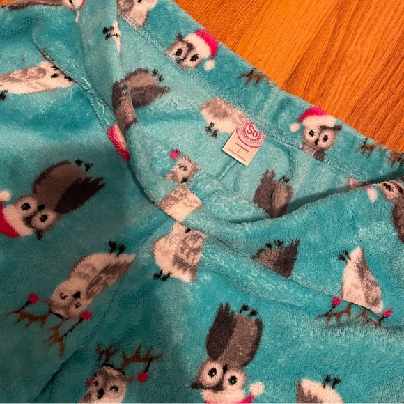 SO Sherpa Pajama Pants Owls Teal Large - Picture 3 of 3